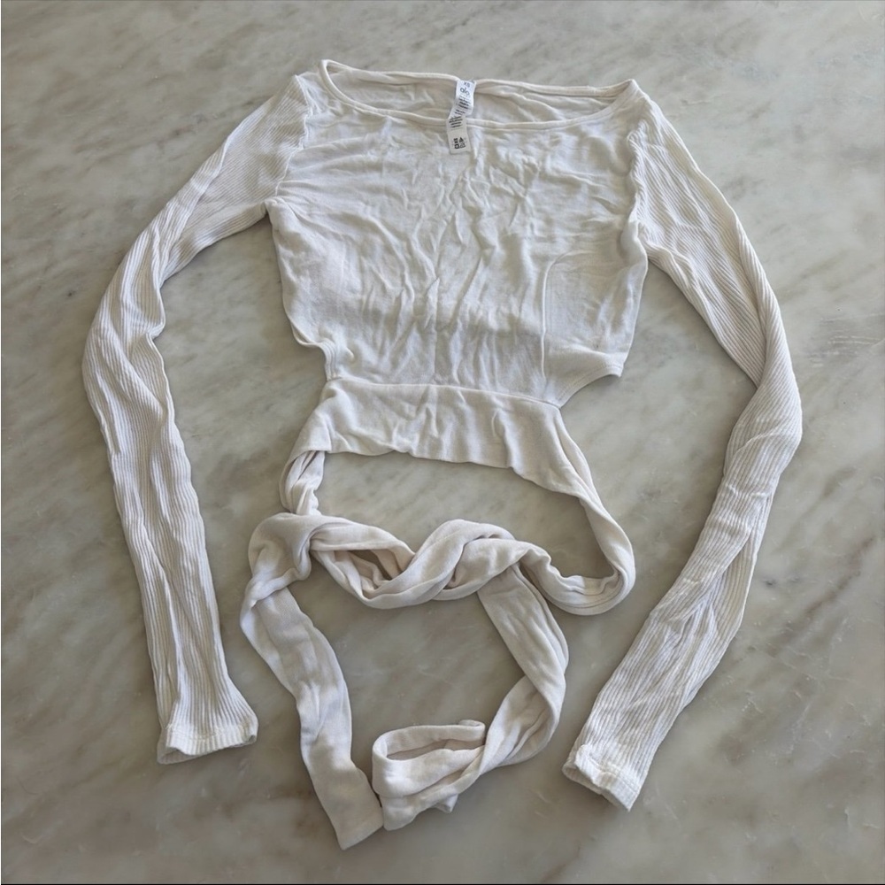 Cream-white color Alo crop top - long sleeve with back tie